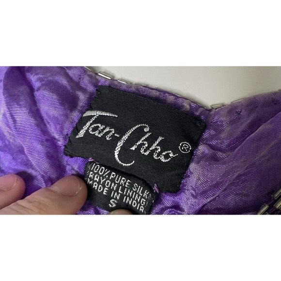 tan chho Women’s 100% Silk Beaded Purple Set Suit Costume Small Vintage 20s - Picture 3 of 13